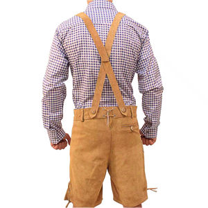 Pantalones cortos tradicionales de Lederhosen para hombre, de piel sintética Tirantes ajustables con costuras decorativas, ideales para reuniones patrimoniales - Product Image 2