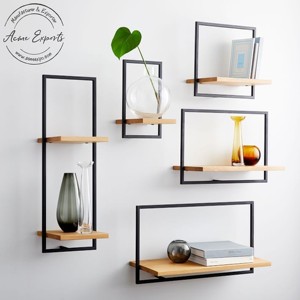 Factory Wholesale Luxury Interior Set of 5 Iron Floating <b>Wall</b> Shelves with Wooden <b>Rack</b> Used <b>for</b> Interior Decoration & Organizer. - Product Image 1