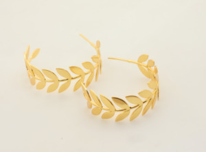 ต่างหูห่วงรูปใบไม้สีทองสำหรับผู้หญิงดีไซน์พวงมาลาลอเรลหรูหราเครื่องประดับแฟชั่นชุบทองต่างหูสร้างแรงบันดาลใจจากเทพธิดากรีก - Product Image 4