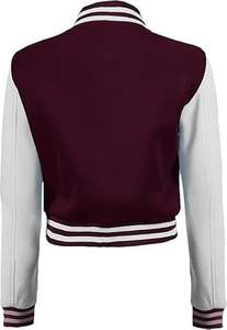 Veste universitaire pour femmes de haute qualité, manches en cuir et laine, veste de baseball brodée, vêtements d'extérieur personnalisés en gros OEM - Product Image 4