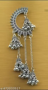 Pendientes colgantes de cadena larga de plata oxidada de lujo a la moda, joyería étnica india tradicional hecha a mano para mujer al mejor precio - Product Image 3
