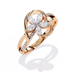 Anillos de compromiso minimalistas para mujer, con forma de flor, oro rosa macizo de 14K y 18K, diamantes cultivados en laboratorio con forma marquise y redonda, anillo de boda. - Product Image 6