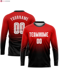 ชุดเสื้อฟุตบอลแขนยาวพิมพ์ลายชุดผ้า100% โพลีเอสเตอร์สีแดงขาวดำแฟชั่นสีจาง - Product Image 4