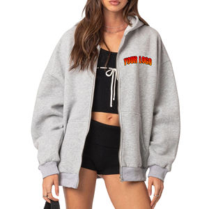 Sweat-shirts à capuche zippés pour femmes, style streetwear, épaules tombantes, anti-boulochage, logo frontal imprimé 3D en relief personnalisé, écologiques et respirants - Product Image 1