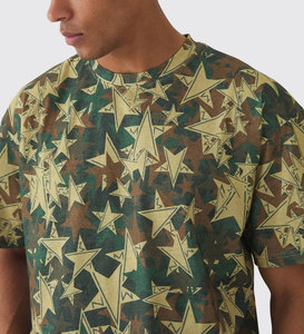 OEM 2026 Wholesale Customized Export Quality Oversized Extended Neck <b>Star</b> Camo Men's T-shirts - Product Image 6
