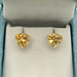 Golden Citrine Trillion Stud Earrings Gold Plated Cute Sterling Silver Handmade Jewelry November Birthstone Party Gift Wholesale - Product Image 6