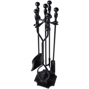 Support à bois de chauffage moderne de haute qualité avec ensemble d'outils de cheminée 4 pièces Pinces à balai de poker Pelle-Accessoires en métal durables - Product Image 2