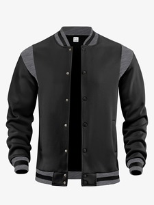 Veste universitaire de couleur unie de qualité supérieure pour hommes, uniforme de baseball ample à la mode, veste bombardier en toile imperméable et coupe-vent, veste décontractée - Product Image 5