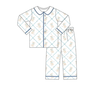 Pigiama Vintage con Coniglietto Blu e Rosa con Diamanti, Mascherina Coordinata, Collezione Pigiama per Bambini e Neonati - Product Image 5