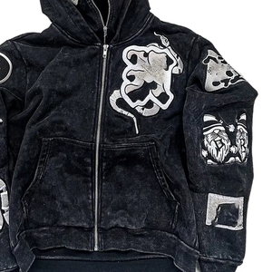 Sweat à capuche personnalisé en molleton 100 % coton, coupe oversize, avec fermeture éclair intégrale, poches et double capuche, imprimé sur mesure, style streetwear - Product Image 6