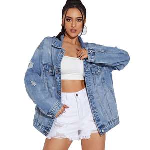 Veste en jean courte pour femme avec col boutonné sans manches longues pour l'été hiver automne - Product Image 6