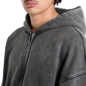 Sweat-shirt à capuche pour homme de haute qualité, personnalisé, à épaules tombantes, zippé, vintage, délavé, ample, surdimensionné, avec poche zippée - Product Image 5