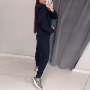 Qualité supérieure 100% coton Style couleur femmes survêtement uni surdimensionné deux pièces survêtement pour dames - Product Image 6