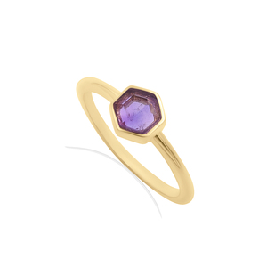 Amethyst Faceted Hexagon Shape 925 Sterling <b>Silver</b> Gold Plated Classic Bezel Setting IGI Certified <b>Ring</b> for Women Jewelry Making - Product Image 1