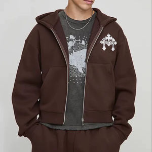 Sudadera con Capucha para Hombre, Talla Grande, Color Marrón Sólido, Invierno 2026, Cierre Frontal con Cremallera, Transpirable, 100% Algodón, Impresión de Logotipo Personalizado - Product Image 1