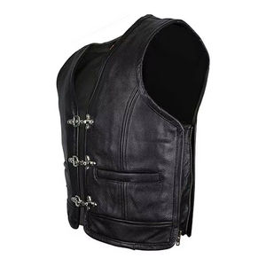 Gilet de motard professionnel pour homme 2026, qualité supérieure, en cuir de vache perforé noir, décontracté, en toile respirante, avec poche avant - Product Image 5