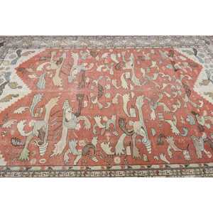 Tapis vintage 6,9x10 pieds, grand tapis turc, tapis en laine rouge ombré - Product Image 4