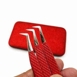 Professional Japanese Sustainable Stainless Steel Diamond <b>Grip</b> L Eyelash Extension Tweezers Pointed Red Volume Lash Tweezers - Product Image 1