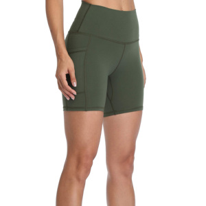 New Design High Waist V Cut Fitness Gym Biker Shorts with Pockets <b>Tummy</b> <b>Control</b> Breathable Quick Dry Spandex/Polyester for Women - Product Image 2