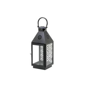 黑色涂层激光设计蜡烛台灯笼玻璃高品质金属蜡烛灯供应商和出口商