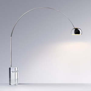Lampe sur pied LED Arco K édition limitée, design minimaliste, corps en fer chromé, base E27, tissu, bois, métal, pour hôtel, chambre, bureau - Product Image 1