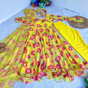 Último diseñador Faux Georgette Floral Printed Work Anarakali Kurti Set por FabZone - Product Image 4