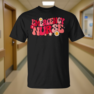 T-shirt d'infirmière d'urgence pour femme, design original, imprimé floral, noir, taille M - Product Image 3