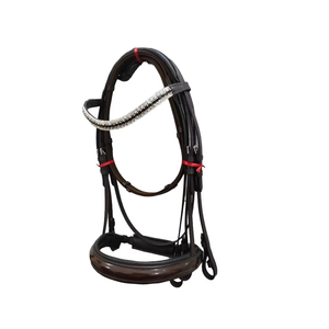 Brida de Cuero para Doma de Primera Calidad, Blanca y Negra, con 5 Hileras de Cristales, Brida de Lujo para Montar a Caballo con Diadema de Pedrería - Product Image 1