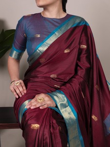 Bonne Qualité Festival Porter Coton Soie Avec Tissage Travail Saree Femme Fabricant De Mode Et Exportateur De Surat - Product Image 4