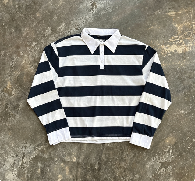 Custom Embroidered Oversized Cotton Rugby Shirt Long Sleeve Crew Neck 200GSM Knitted Casual Blank