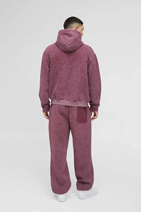 Survêtements surdimensionnés pour hommes, style boxy, lavés, avec fausses poches, effet usé, respirants, à capuche, imprimés, motif uni, fabriqués au Pakistan - Product Image 2