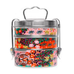 Esmalte impreso Acero inoxidable 3 niveles Clip Lock Tiffin vibrante Mughal patrón, oficina/escuela Picnic Carrier - Product Image 3