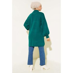 เสื้อถักแบบมีซิปสำหรับฤดูหนาวแขนลูกโป่งสีกรมท่าเสื้อมีกระดุมสไตล์ลำลองระบายอากาศได้ - Product Image 4