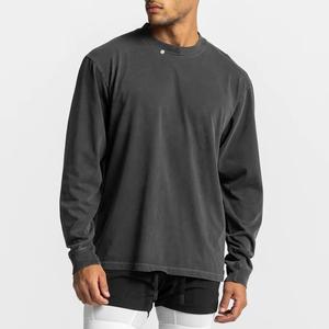 Manches longues nouvelle couleur unie à manches longues hommes coton fait t-shirts gris teint matériel Logo personnalisé à manches longues t-shirts - Product Image 2