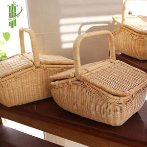 ถาดเก็บของไม้ไผ่พร้อมฝาปิดสองประตูแบบยืดหยุ่นและตกแต่งลวดลายงานฝีมือประเภทไม้ไผ่ - Product Image 2