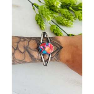 Navajo Handmade Mohave Turquoise & Sterling <b>Silver</b> Fashion <b>Cuff</b> <b>Bracelet</b> - Product Image 2