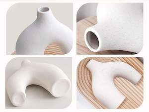 Two antique design <b>white</b> color Flower Vases Art Deco Design Style Ceramic for <b>Pampas</b> <b>Grass</b> & Dried Flowers for Floor Decor - Product Image 4