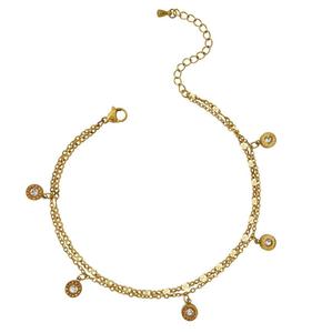 New Fashionable Double-Layer Titanium Steel Minimalist <b>Anklets</b> for Women in <b>Gold</b>/Silver with Crystal & Rhinestone - Product Image 1