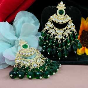 Pendientes Kundan de perlas colgantes con piedras de cristal delicadas para ocasiones especiales, pendientes tradicionales indios para mujer, Ropa Étnica - Product Image 1
