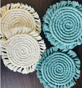 Juego de posavasos de macramé bohemio de 2 o 4 posavasos de algodón ecológicos posavasos tejidos para mesa de centro - Product Image 4