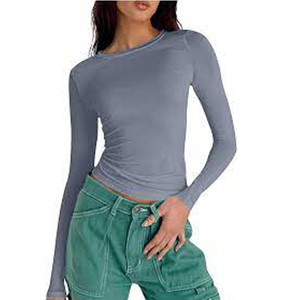 T-shirts pour femmes, coupe ajustée, col mandarin, en soie/coton, tissu dobby anti-rides, nouveau design, tendance, haute qualité, produits d'exportation - Product Image 3