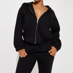 Sudadera con capucha de gran tamaño para mujer de algodón 100% de lujo, conjunto deportivo de invierno de 2 piezas, cintura elástica, característica transpirable, logotipo frontal - Product Image 3