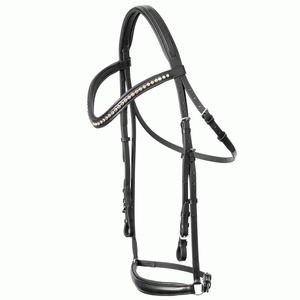 Cheval équestre noir, muserolle goutte Bride Noir/Chrystal Muserolle et bandeau frontal doux rembourré en acier inoxydable argent raccord - Product Image 2