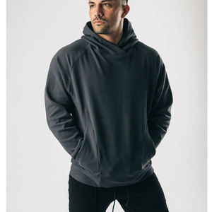 Sweat-shirt à capuche croisé gris foncé uni pour homme, manches longues, style décontracté, streetwear, vêtements de sport, vente en gros OEM ODM - Product Image 3