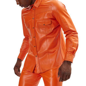 Vente en gros de chemises en cuir à manches longues pour hommes, logo personnalisé, chemises décontractées imperméables en cuir véritable pour hommes - Product Image 4