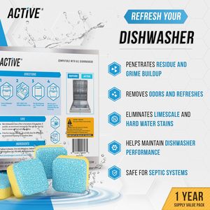 ACTIVE Dishwasher Cleaner & Deodorizer <b>Tablets</b> 24 Pack Heavy Duty Descaler Limescale Remover <b>12</b> Month Supply - Product Image 6