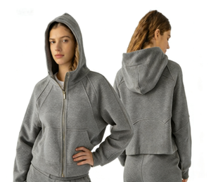 Sweat à capuche oversize pour femme en molleton tricoté Lulu, avec logo imprimé sur mesure, col montant zippé, séchage rapide, respirant et imperméable - Product Image 5