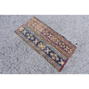 Tapis traditionnel en laine patchwork bleu-marron 1.5x3ft Vintage tapis de salon turc avec support en latex taille 9x12" - Product Image 2