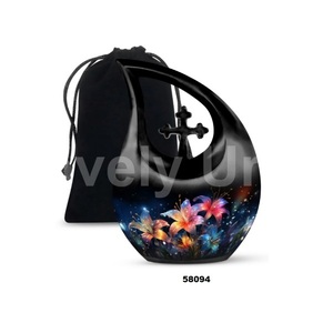 Urna conmemorativa de cremación con tema de flores de lágrima negra para cenizas humanas Urna cruzada decorativa con bolsa de terciopelo gratis - Product Image 6