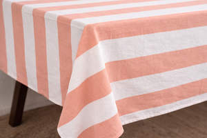Mantel Rectangular a Rayas, Color Durazno y Blanco, Cubierta de Mesa de Comedor de Algodón - Product Image 3